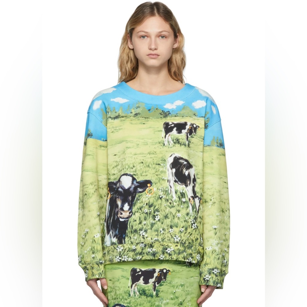 Moschino Couture Countryside Cow Scoop Neck Sweatshirt Size S US 4/6 - Picture 2 of 13
